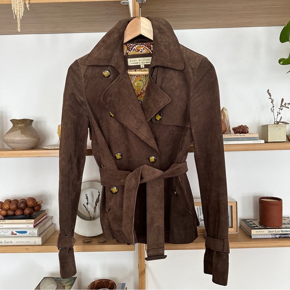 Vintage Suede Leather Cropped Trench Coat Small - Picture 6 of 7